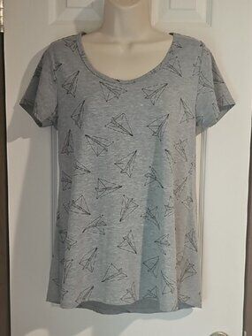 LuLaRoe Heather Gray Paper Airplanes T-Shirt Top Women's XS Used